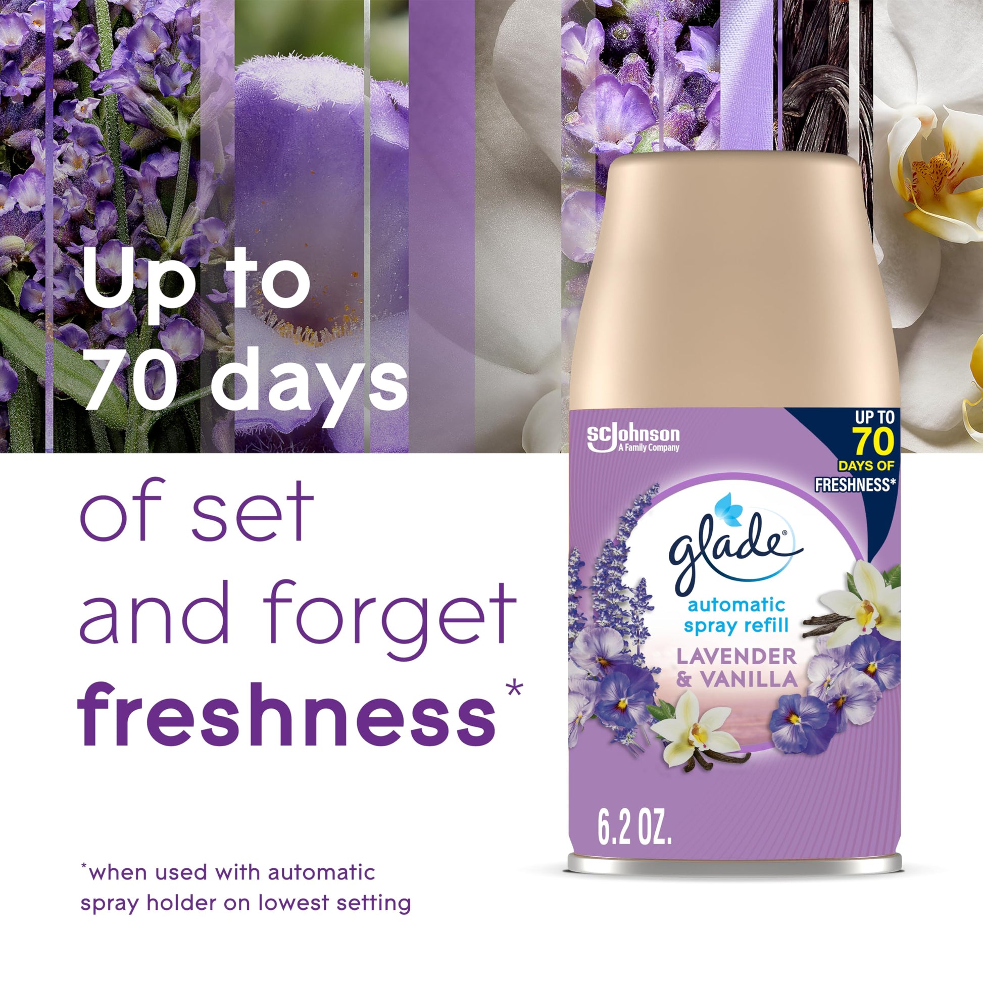 Glade Automatic Spray Refill, Air Freshener for Home and Bathroom, Lavender & Vanilla, 6.2 Oz, 2 Count