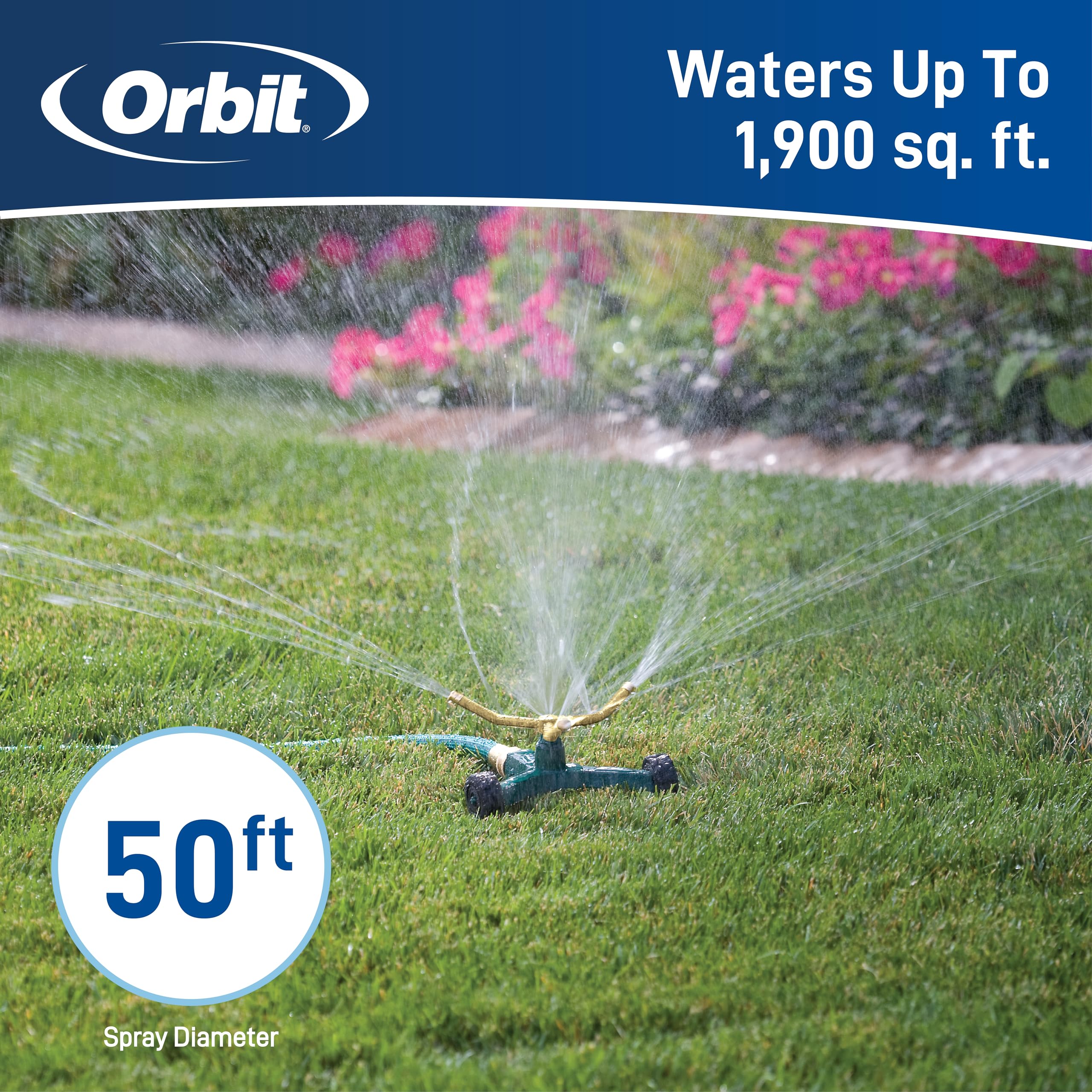 Orbit 58257N Lawn and Garden 3-Arm Metal Sprinkler with Wheel Base