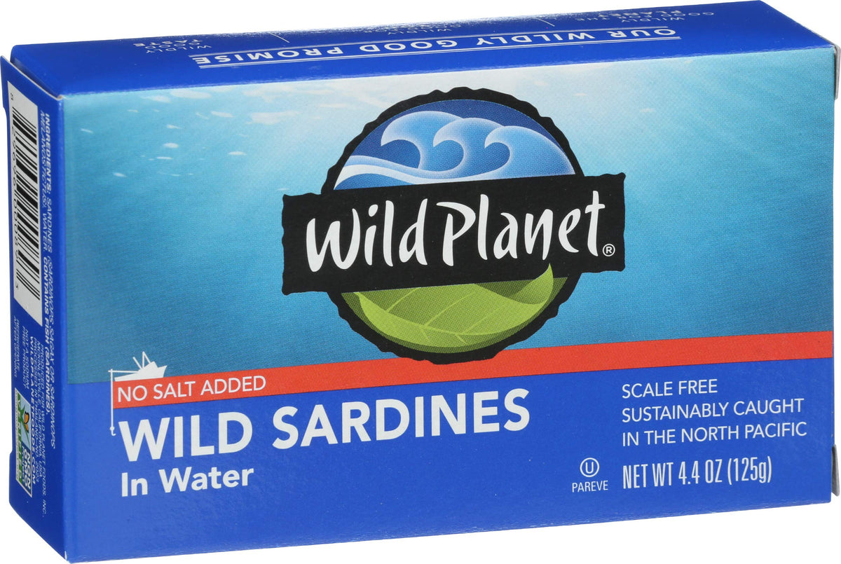Wild Planet Wilde Sardinen in Wasser, ohne Salzzusatz, Fischkonserve, nachhaltig wild gefangen, gentechnikfrei, koscher, glutenfrei, Keto und Paleo, 125 g, einzelne Einheit