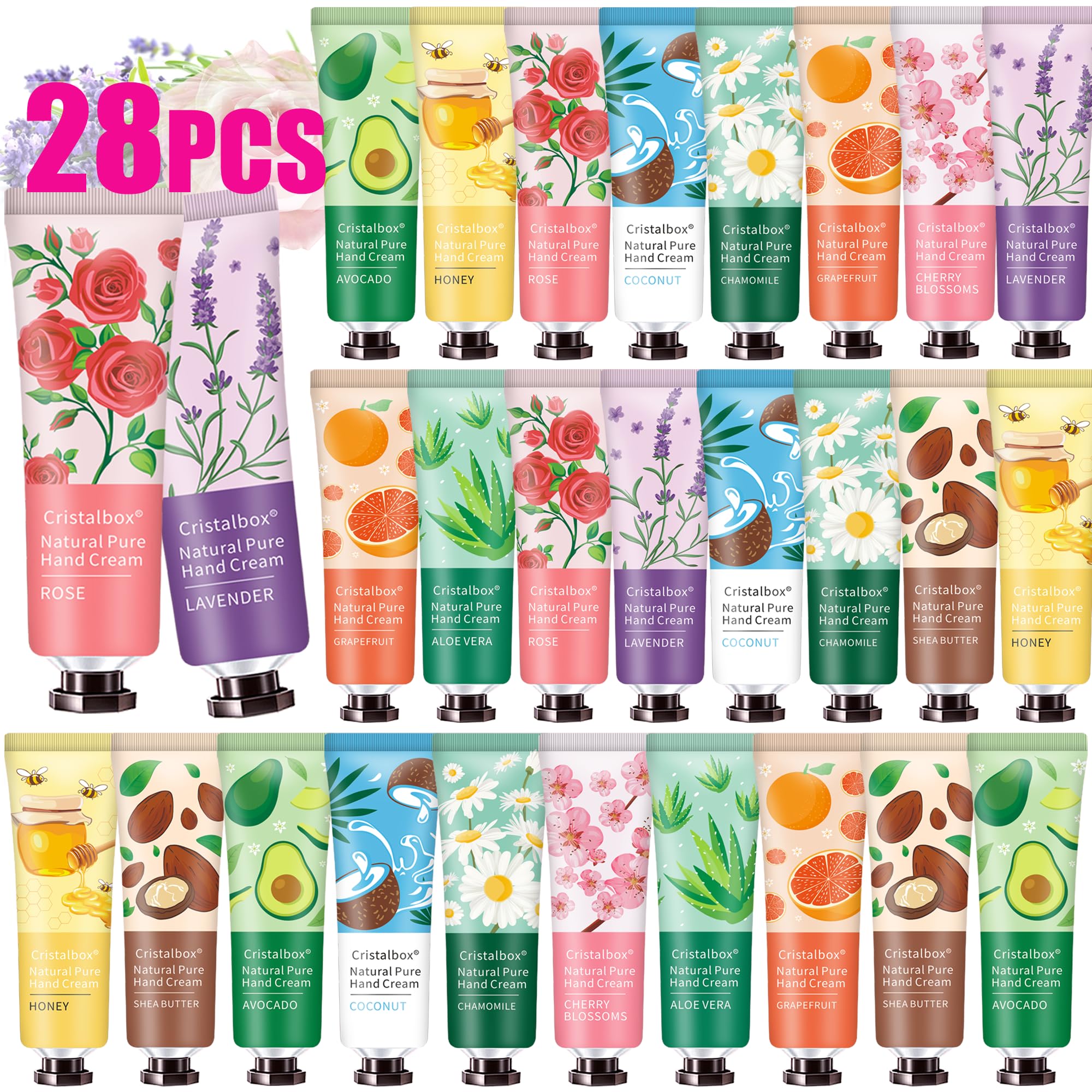 28 Stück Handcreme-Großpackung, Geschenke für Frauen, Teenagerinnen, Lehrerinnen, Weihnachtsgeschenke, Geschenke für Erwachsene, Lehrergeschenke, Reisegröße Lotion Handcreme für trockene, rissige Hände