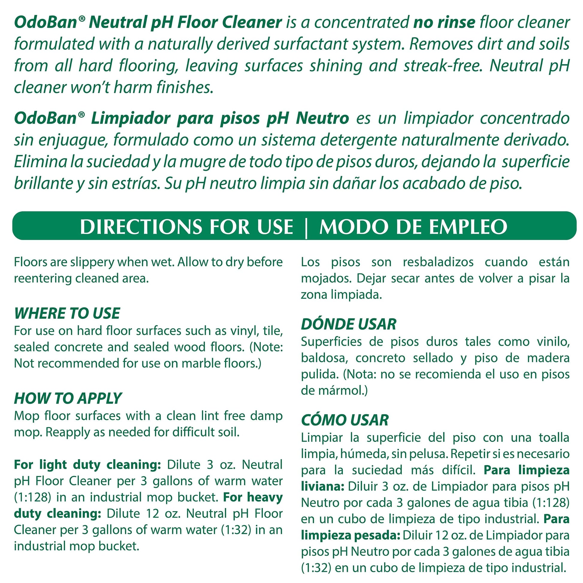 OdoBan Professional Series Neutral pH No Rinse Floor Cleaner Concentrate, Made in the USA, 4 Gallons