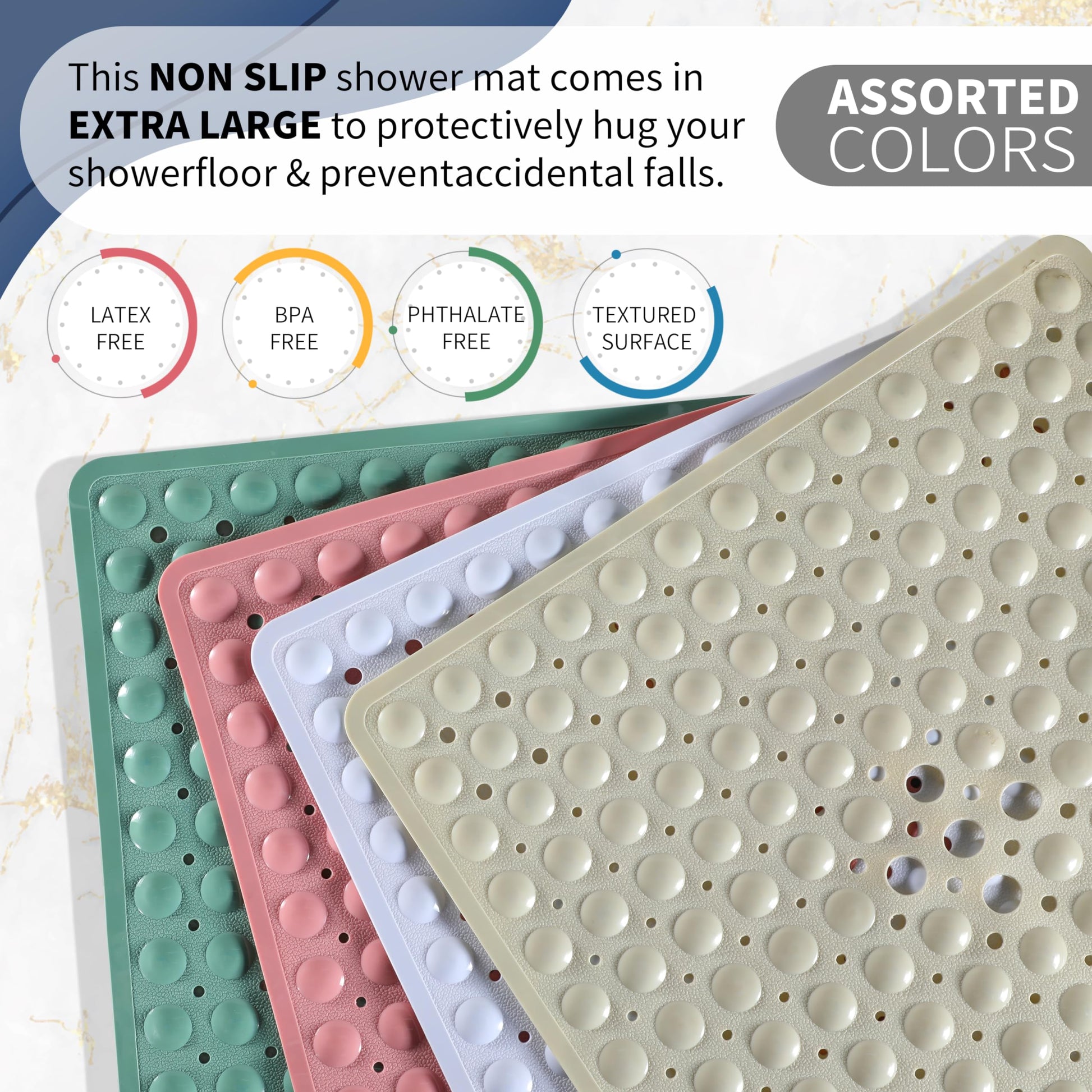 Yimobra Shower Bathtub Mat Non Slip, 21x21 Inch, Soft Square Bath for Tub with Suction Cups and Drain Holes, Stall Floor Mats Bathroom, Machine Washable, Bathroom Accessories, Clear Gray
