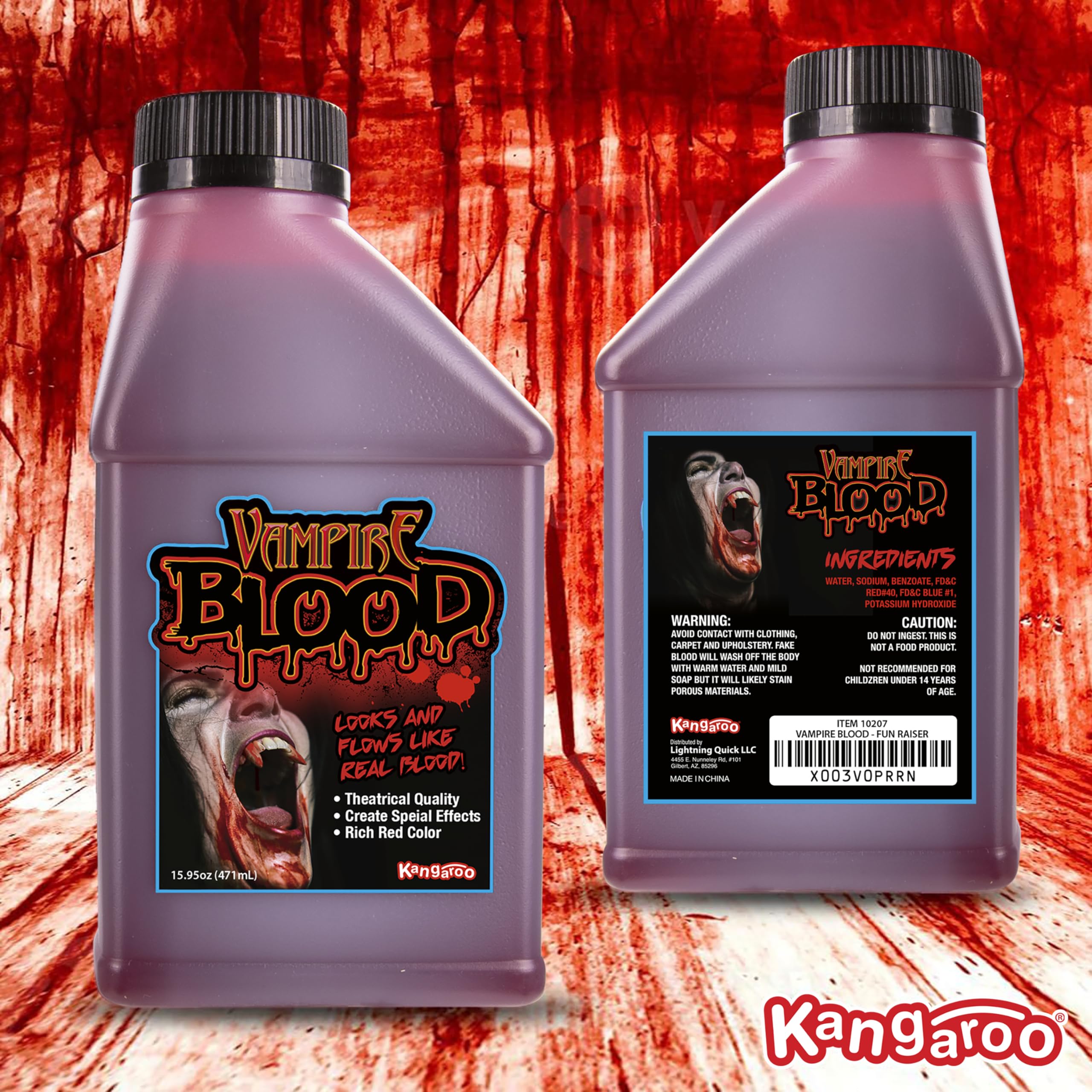 Kangaroo Fake Blood for Halloween, Special Effects Makeup, True Blood Color, 15.95 oz, Package May Vary