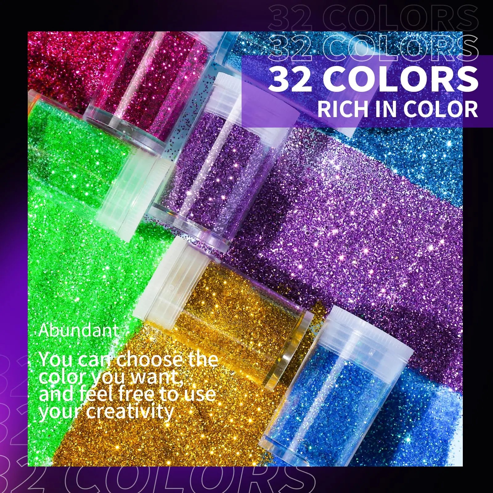 LEOBRO Glitter, Fine Glitter for Resin, Set of 32 Colors, for Nail Body Tumbler Arts and Crafts