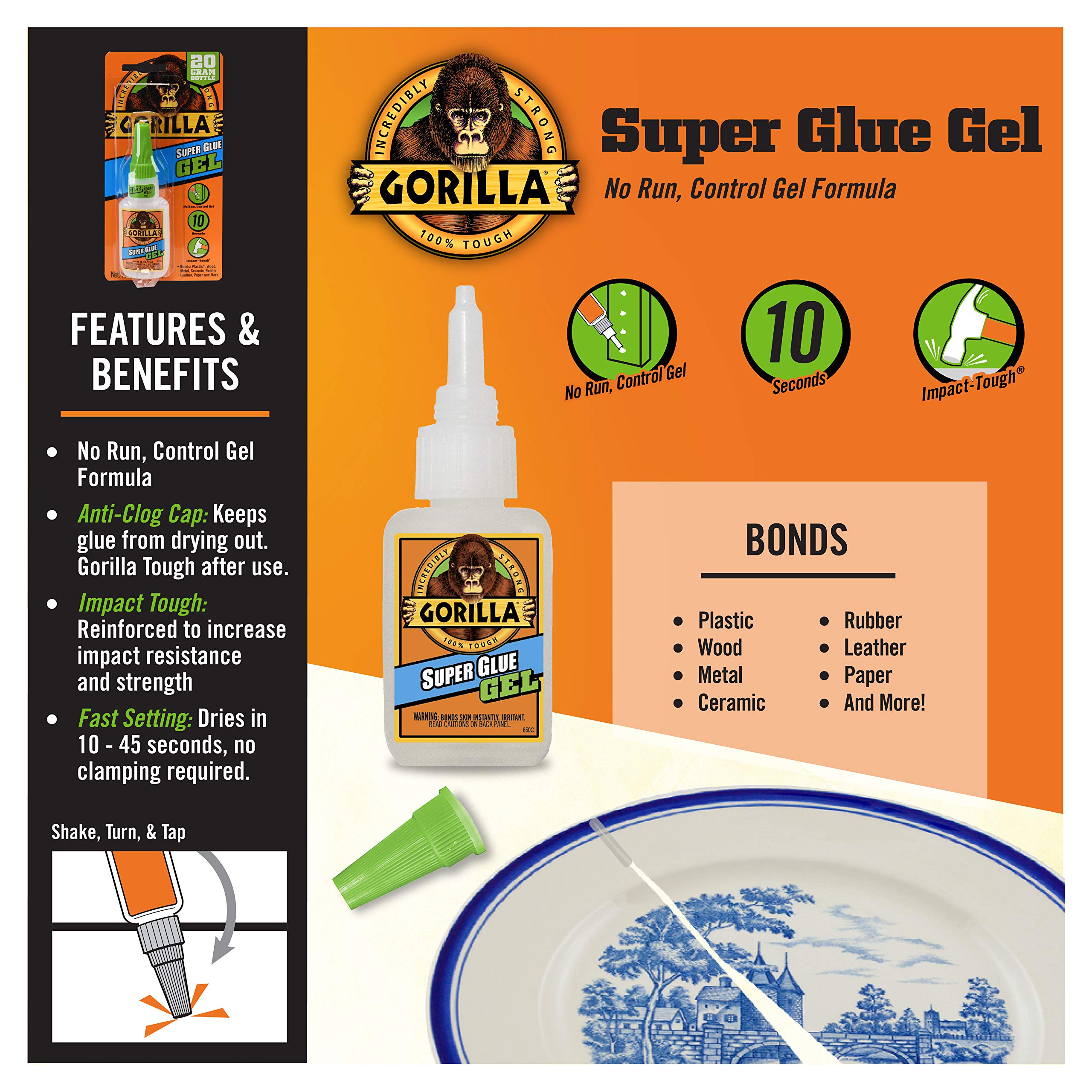 Gorilla Super Glue Gel, Clear Glue, 20 Gram (Pack of 2) - All Purpose and Fast Setting for Projects and Repairs