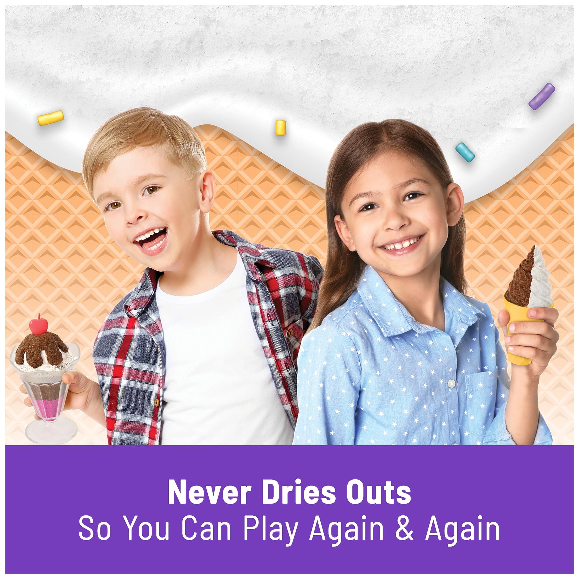 Kinetic Sand Scents, Ice Cream Treats Playset with 3 Colors Scented Play Sand & 6 Tools, Sensory Toys for Kids Ages 3 and up