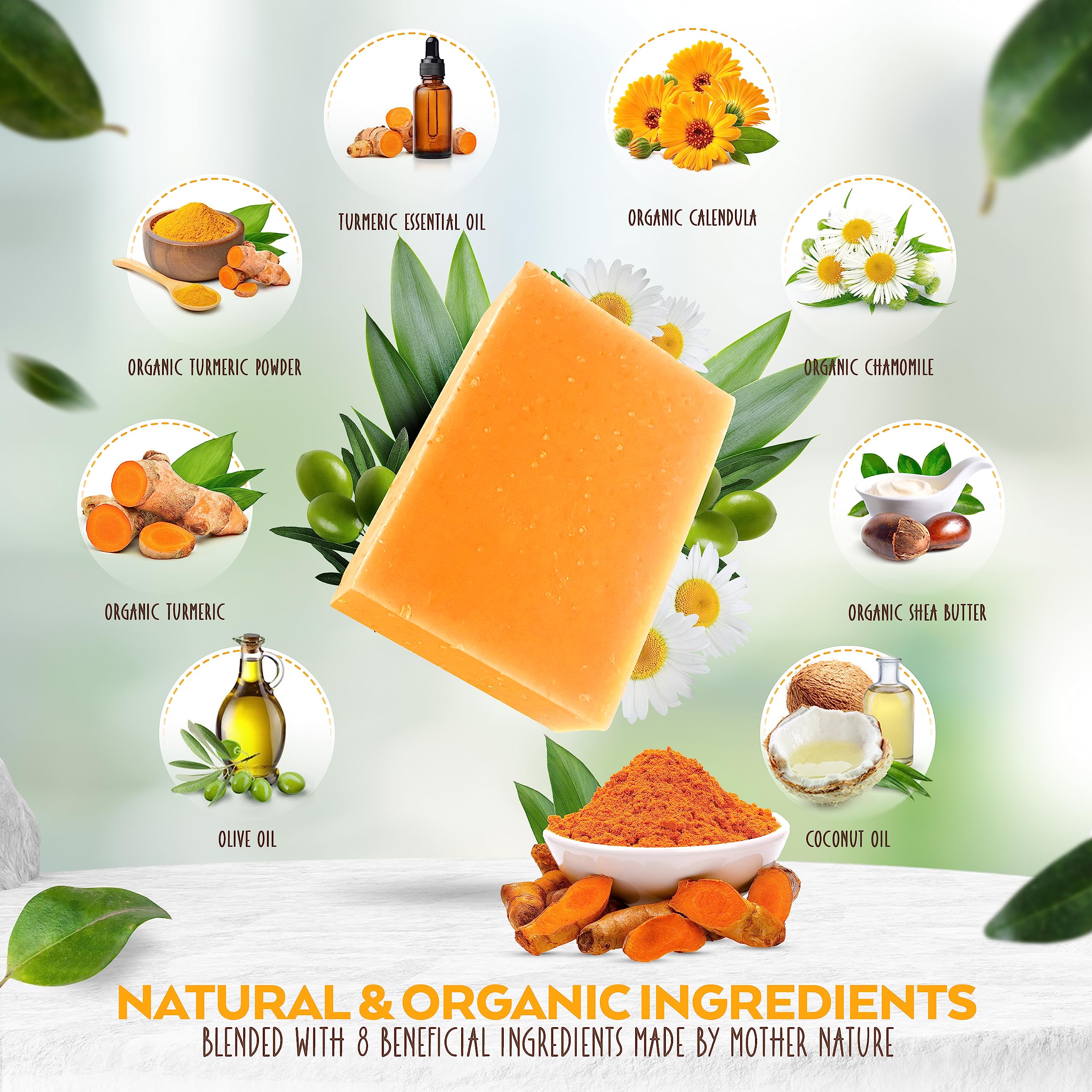 Turmeric Soap Bar for Body & Face - Made with Natural and Organic Ingredients - Gentle Soap – For All Skin Types – Made in USA 4.5 oz Bar (Pack of 1)