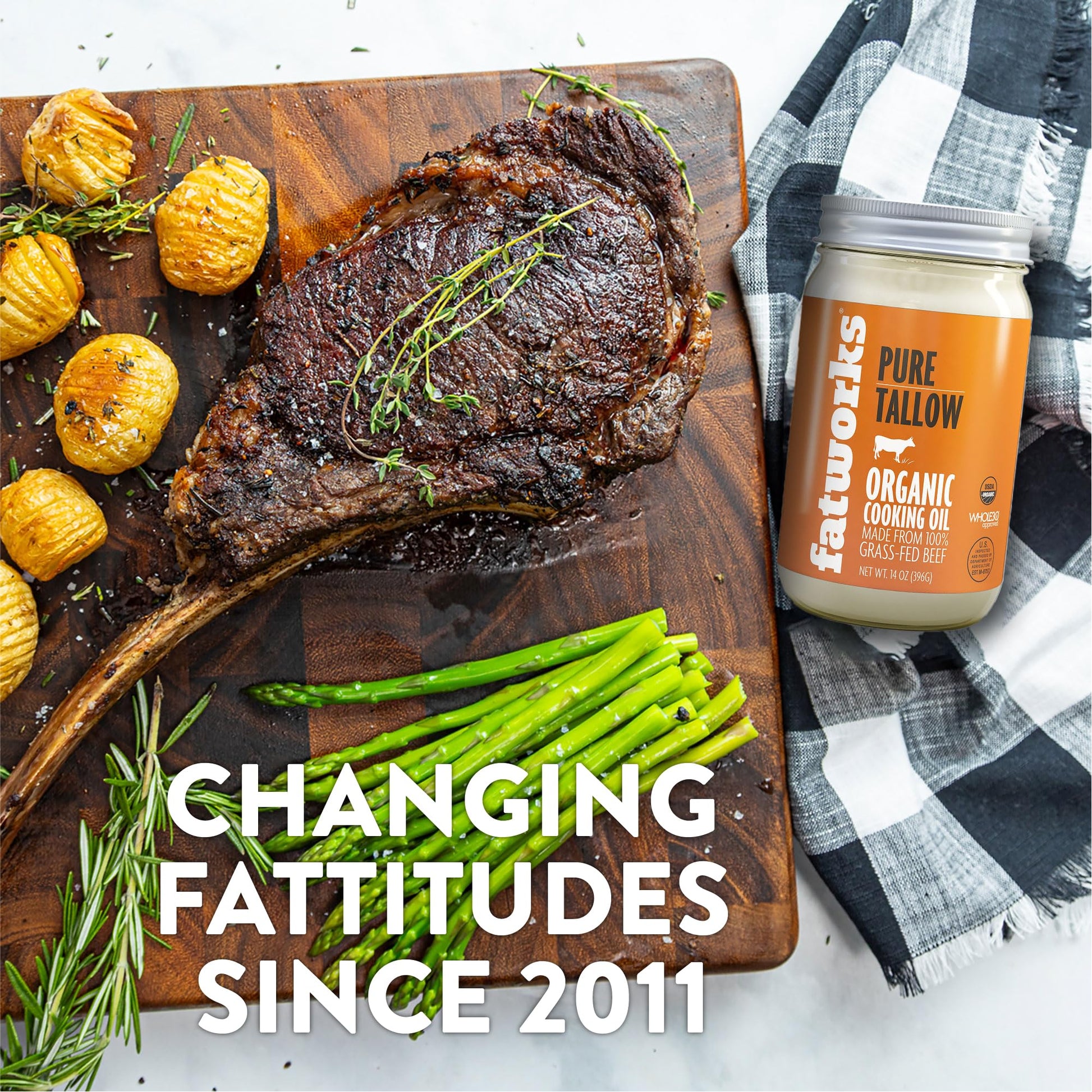 Fatworks Organic Grass-Fed Beef Tallow, Certified Organic Non-Gmo Pasture-Raised Beef Tallow, sourced from several small family ranchers, KETO friendly, exclusive to Fatworks, 14 oz.