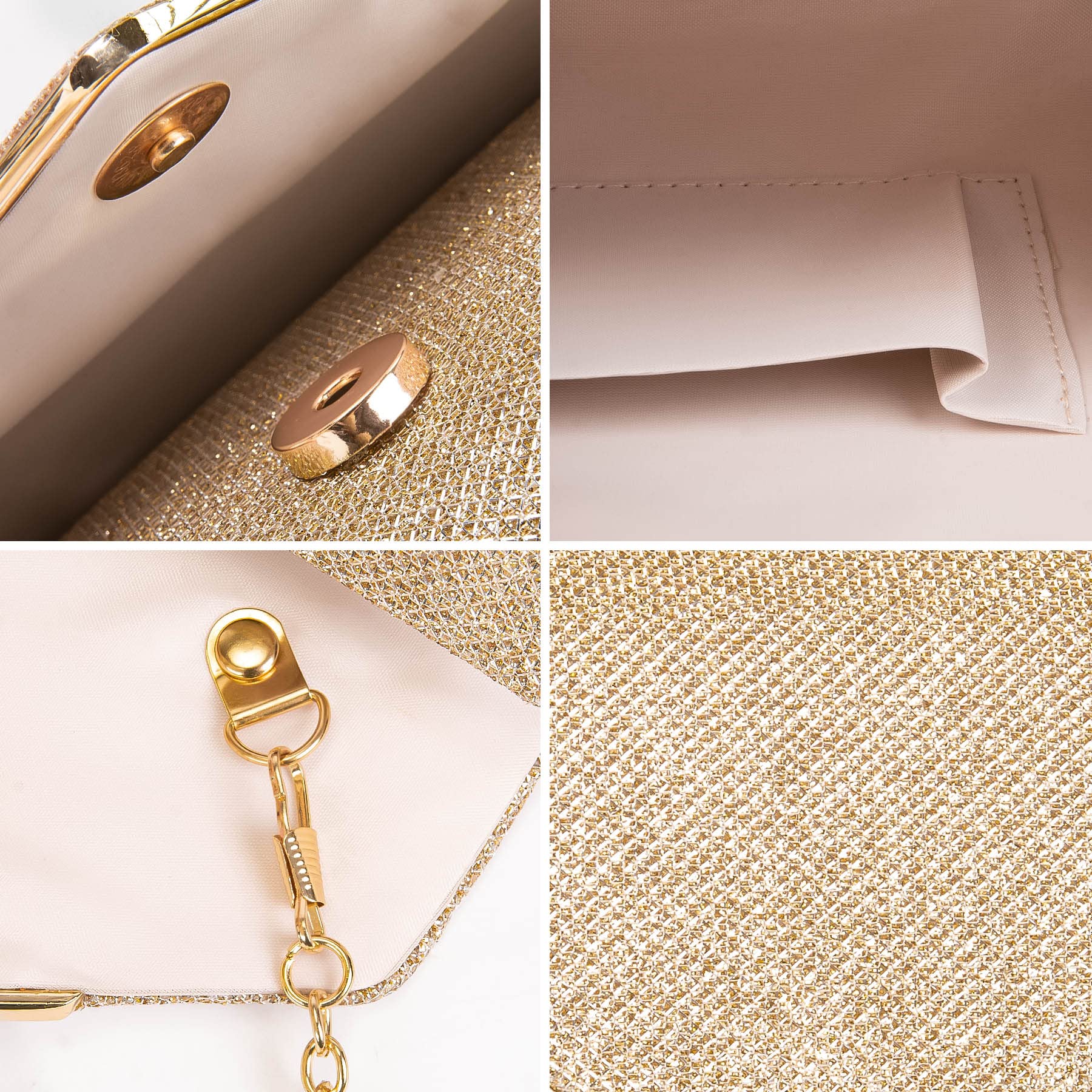 Larcenciel Clutch Purses for Women, Sparkling Envelope Evening Bag with Detachable Chain, Glitter Sequins Metal Formal Handbag Shoulder Crossbody Bag Prom Party Purse Bridal Wedding Bag-Champagne Gold