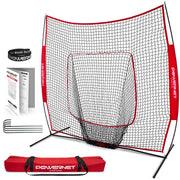 PowerNet Baseball & Softball Practice Net 7x7 FT, Outdoor Baseball Training Equipment for Pitching & Batting Practice (Red Net)