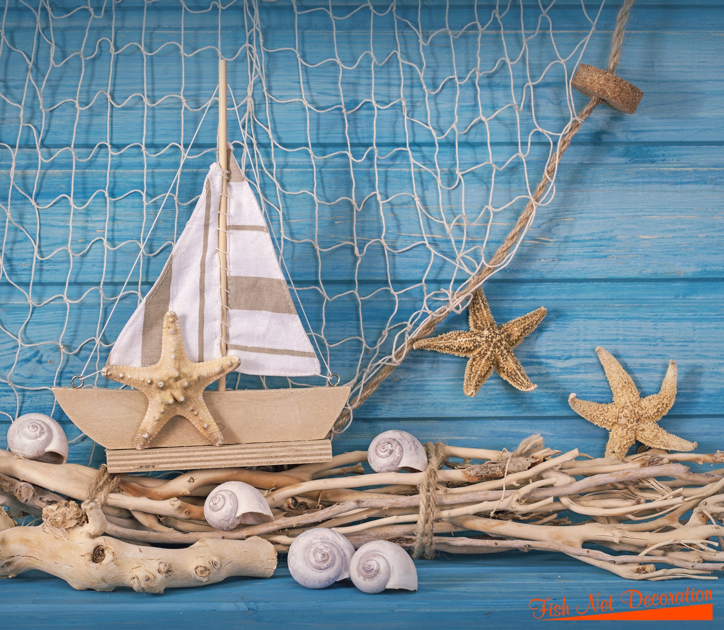 Natural Fish Net Party Decorations for Pirate Party, Hawaiian Party, Nautical Themed Cotton Fishnet Party Accessory